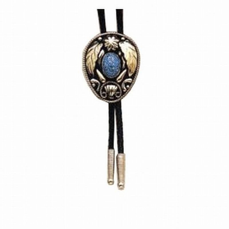 Bolo Tie - Silver Leaves w/ Stone