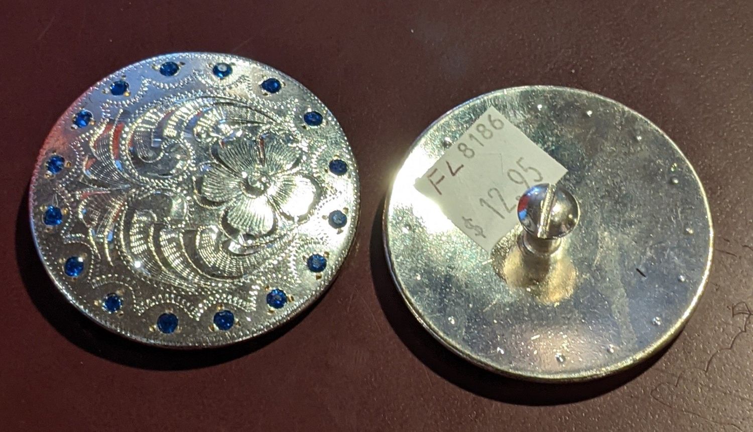 Screw Back Silver Concho w/ Blue Stones - 2"