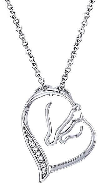 Necklace - Mare & Foal Horse Head - Rhodium -Crystal