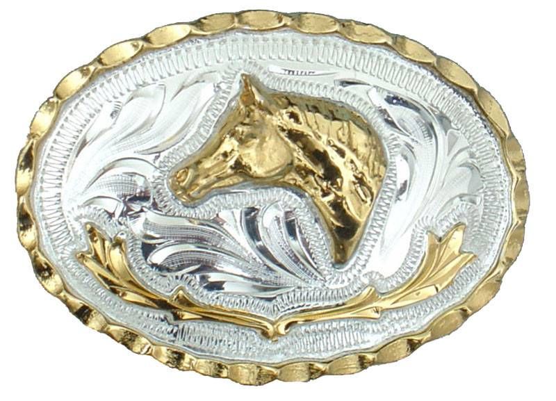 Belt Buckle - Small Horsehead German Silver - 2-3/4" x 2"