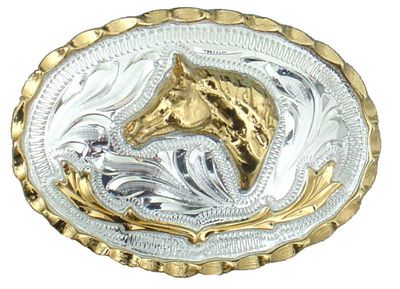 Belt Buckle - Small Horsehead German Silver - 2-3/4" x 2"