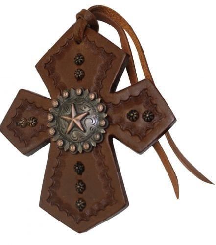 Showman Leather Tie On Cross w/ Star Concho