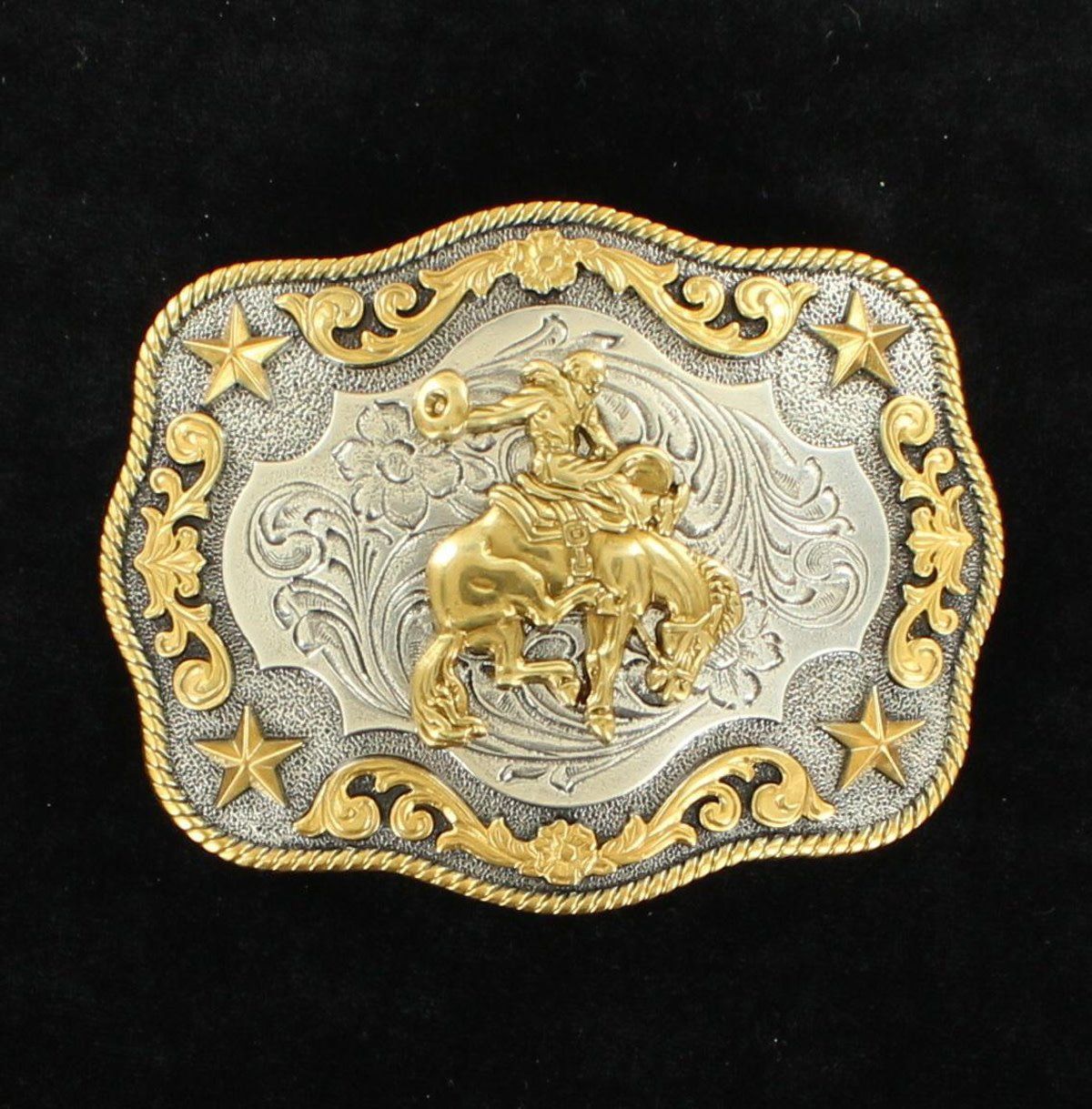 Belt Buckle - Saddle Bronco Antique Silver/Antique Gold