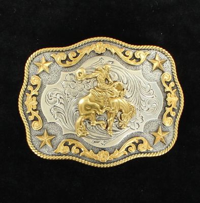 Belt Buckle - Saddle Bronco Antique Silver/Antique Gold