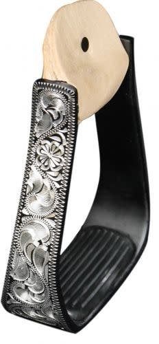 Black Aluminum stirrups with Silver Engraving