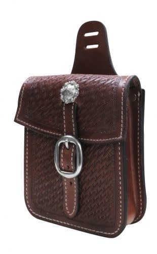 Basket Tooled Leather Saddle Pocket, M.Oil