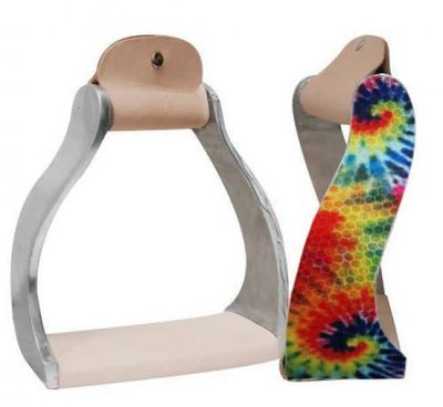 Twisted Angled Aluminum Western Stirrups with Tie Dye Print