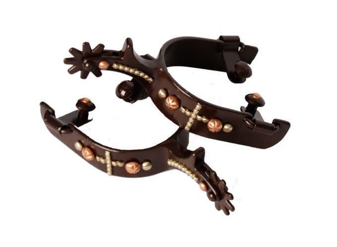 Spurs - Brown Steel w/Copper Studded Cross