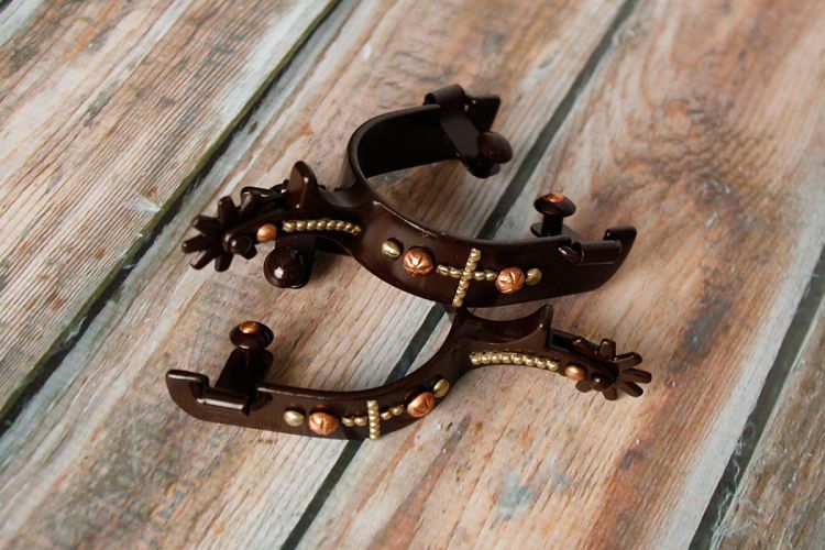 Spurs - Brown Steel w/Copper Studded Cross