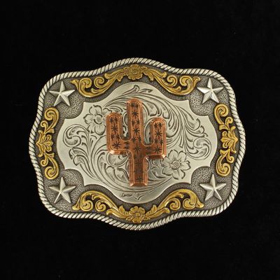 Belt Buckle - Rope Edge Center Cactus