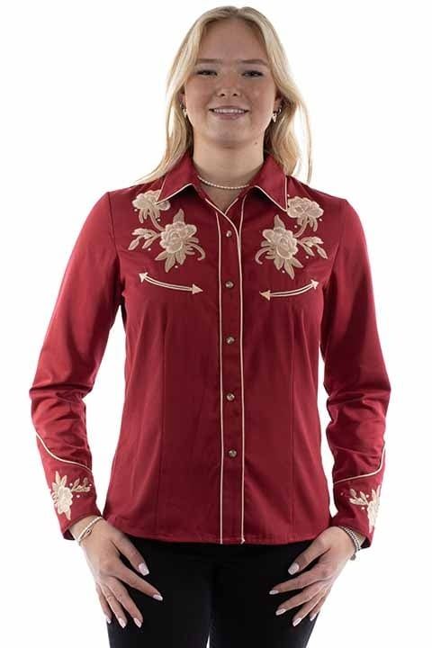 Women's Scullly Floral Embroidered Shirt - Cranberry