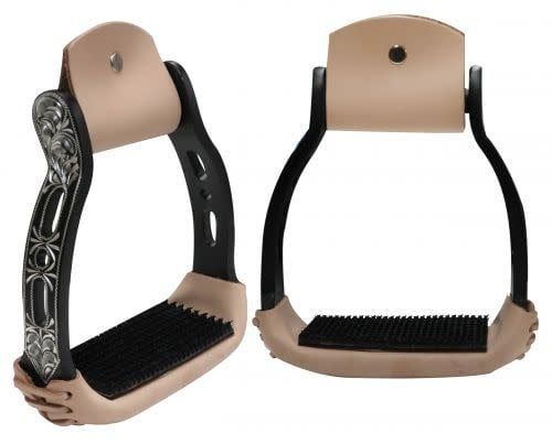 Aluminum Barrel Racing Stirrups, Engraved - Black
