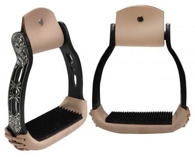 Aluminum Barrel Racing Stirrups, Engraved - Black
