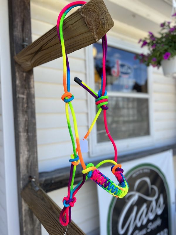 Rainbow Rope Halter w/Braided Nose - Horse