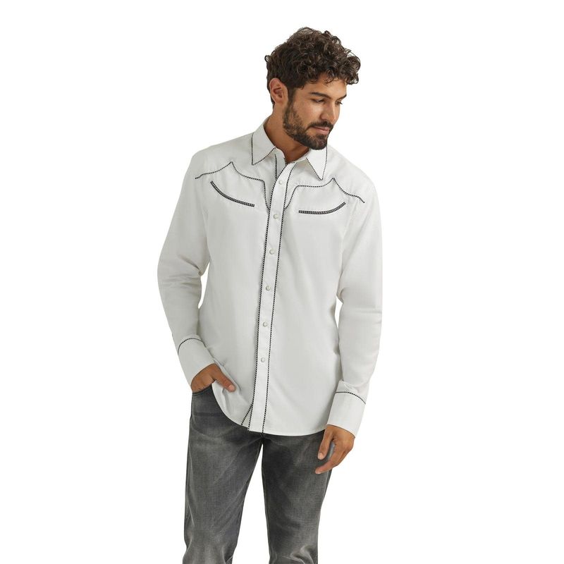 Men's Wrangler Rodeo Ben L/S Grey White Shirt