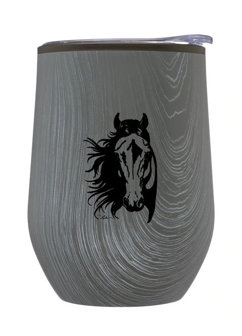 Stemless Wine Tumbler - Rustic Gray Horse Head