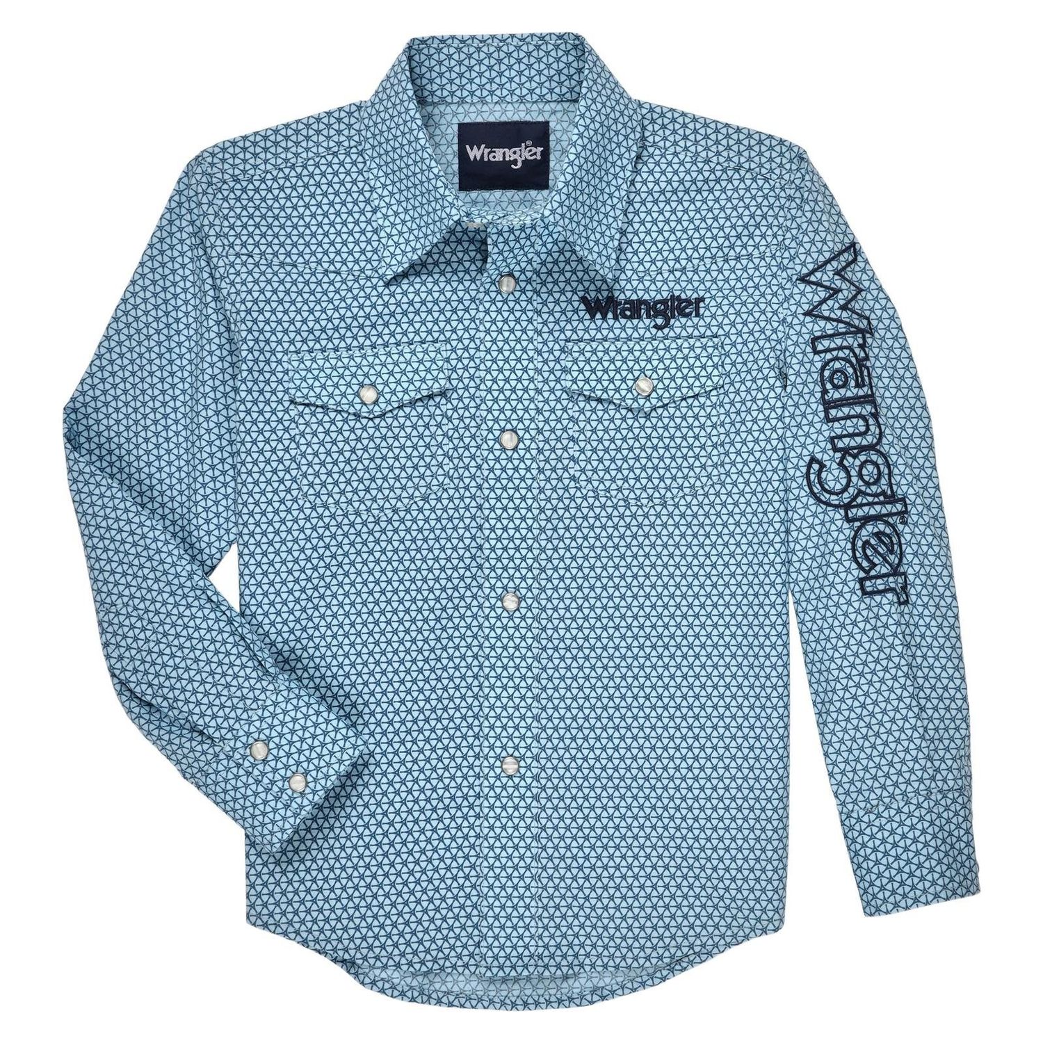 Boy's Wrangler Logo LS Snap Shirt - Blue