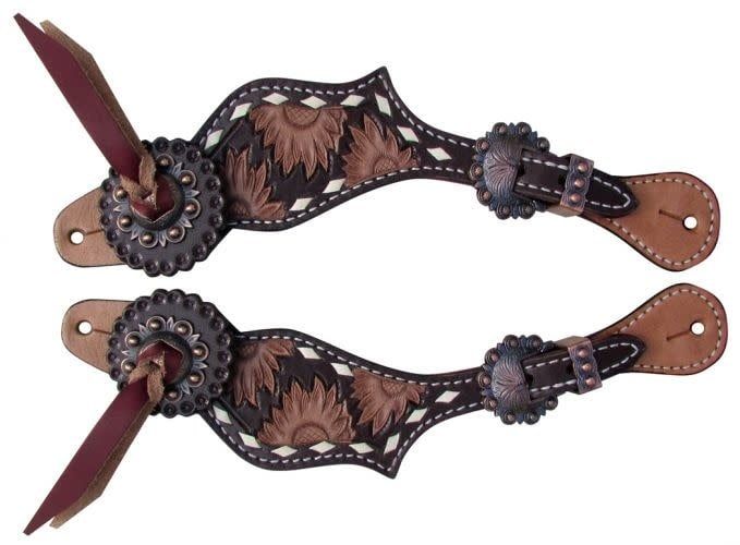 Showman Sunflower Tooled Spur Straps
