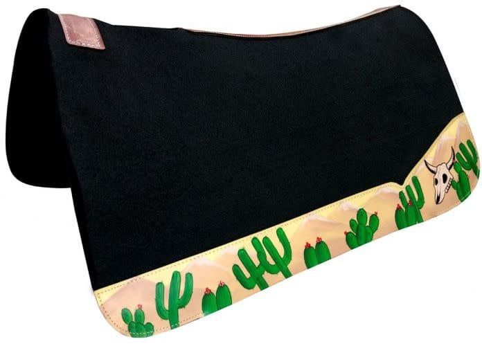 Showman Felt Saddle Pad - 31" X 32" Cactus & Steer Skull