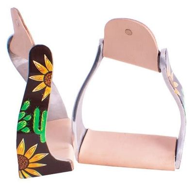 Twisted Angled Aluminum Western Stirrups with Sunflowers & Cactus