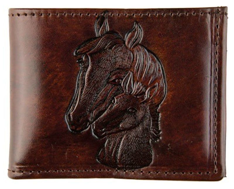 Stitched Leather Billfold, Brown w/Horse