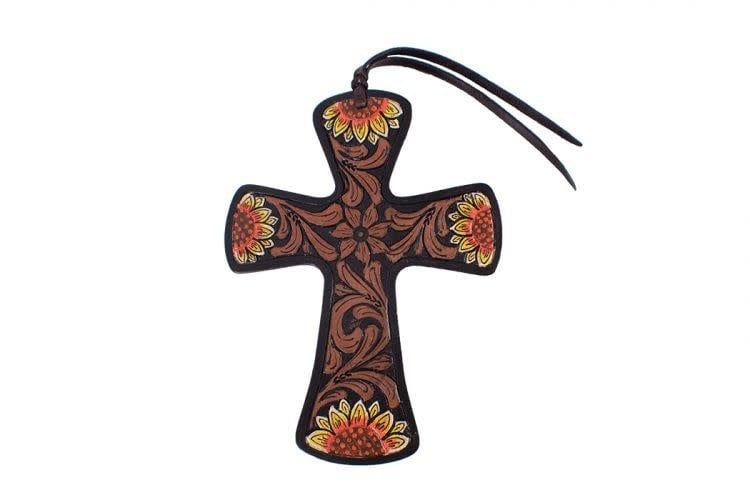 Leather Saddle Charm - Painted Cross