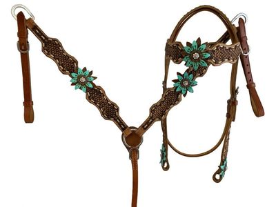 Tack Set - Turquoise Leather Flowers