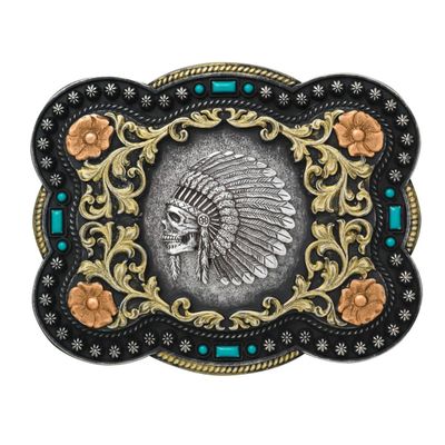 Belt Buckle - Nocona Rectangle Indian Chief Skull