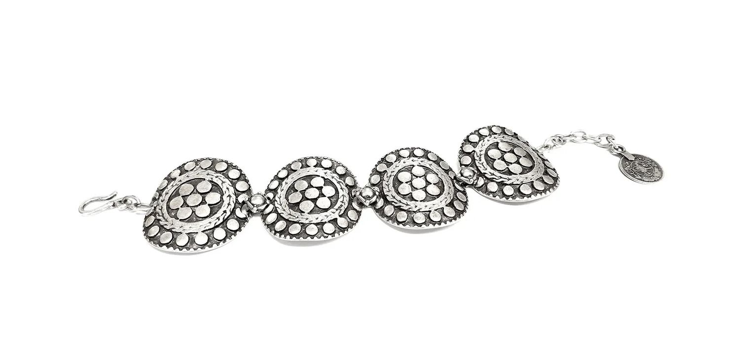 Bracelet - 4-Round Plates - Pewter