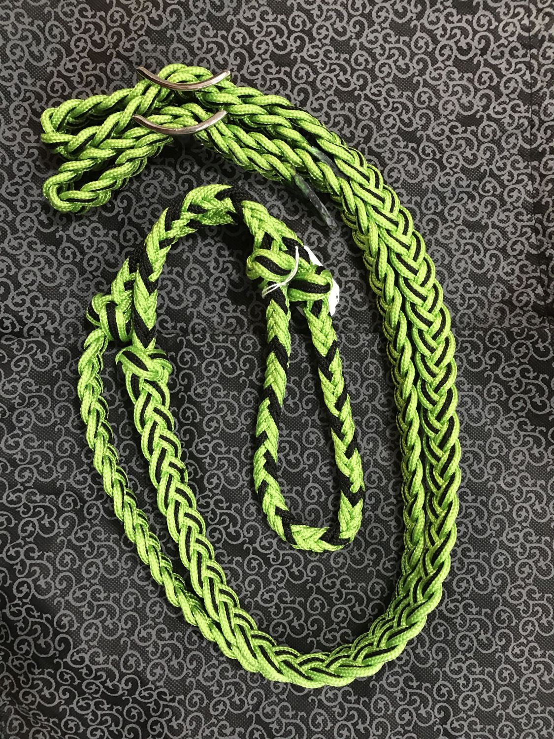 Nylon Braided Barrel Rein, Color: Lime/Black