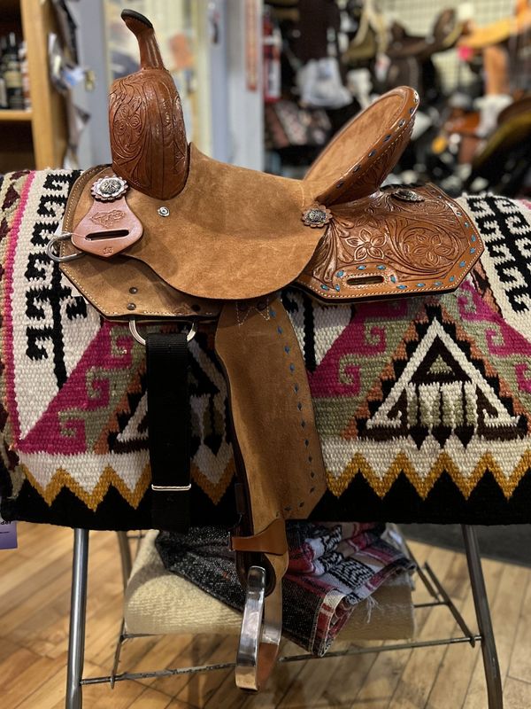 13" Wild Star Youth Barrel Saddle - Turquoise Buckstitch