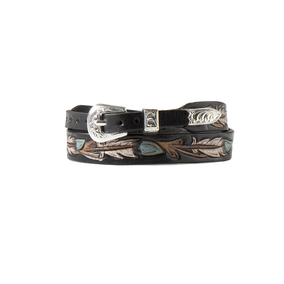 Hat Band - Hand Tooled & Painted Feathrers