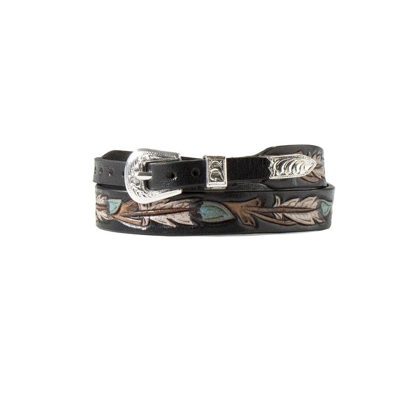Hat Band - Hand Tooled & Painted Feathrers