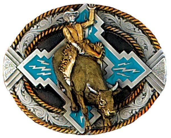 Belt Buckle - Bullrider Belt Pewter - 3 1/2" x 2 3/4"