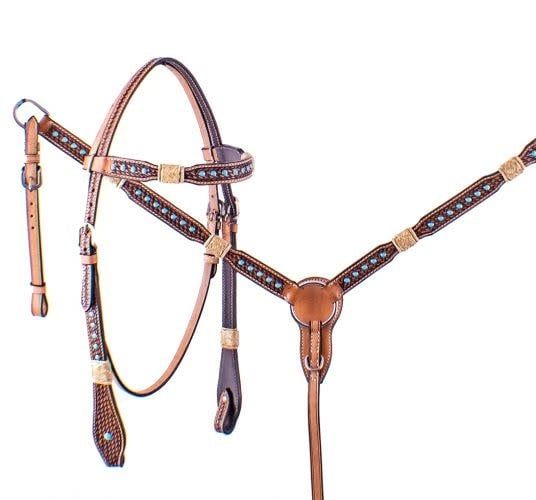 Showman Tack Set - Rawhide and Turquoise Studs