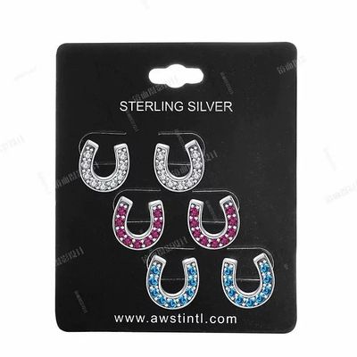 Sterling Silver Crystal Horse Shoes Earrings - Three Pair