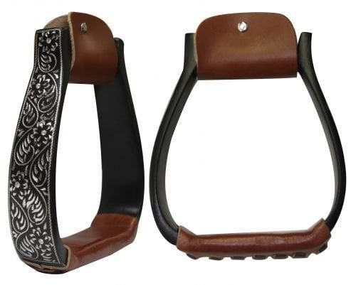 Black Engraved Stirrups Alluminum 4" Tread