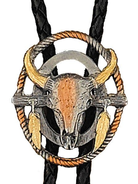 Bolo Tie - Steer Skull with Feathers