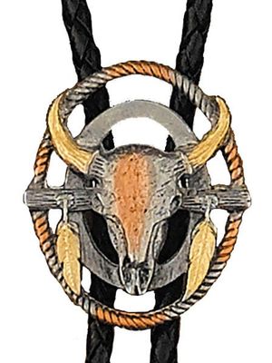 Bolo Tie - Steer Skull with Feathers