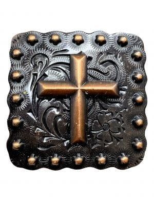 Antique Square Concho with Copper Cross - 1.25" (SOLD IN PAIRS)