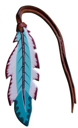 Leather Saddle Charm - Feather with Turquoise