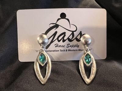 Earrings - Pewter Green/Blue Crystal Teardrop