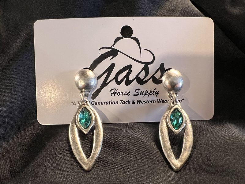 Earrings - Pewter Green/Blue Crystal Teardrop