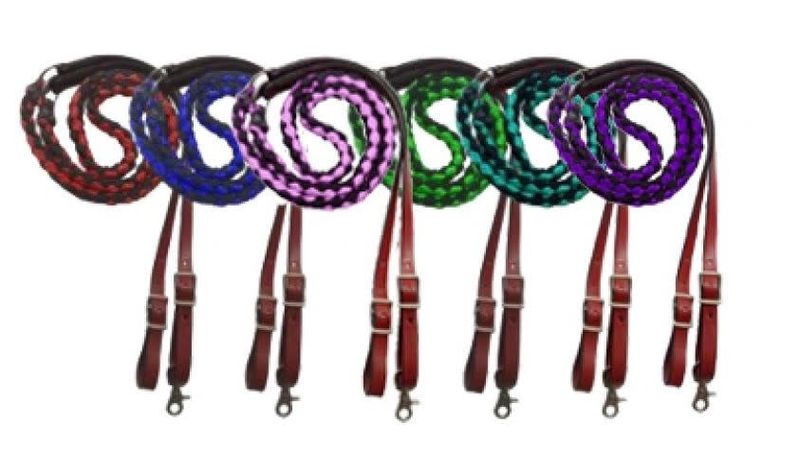 Showman Nylon Braided Roping Rein with Leather Ends, 8' (Various Colors)