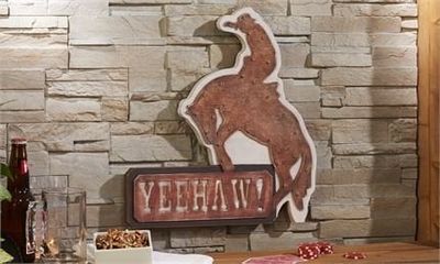 Metal/Wood Sign - Cowboy Design w/ LED Lights