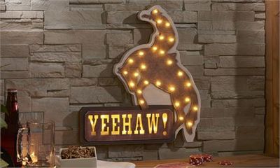 Metal/Wood Sign - Cowboy Design w/ LED Lights