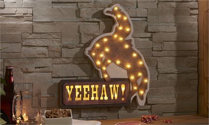 Metal/Wood Sign - Cowboy Design w/ LED Lights