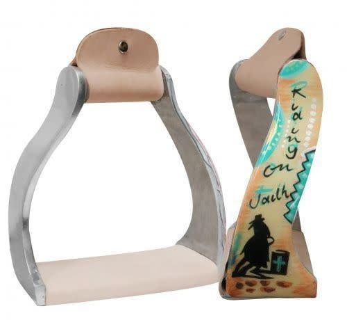 Twisted Angled Aluminum Western Stirrups with "Riding on Faith"