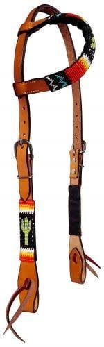 Showman Headstall - One Ear with Beaded Cactus