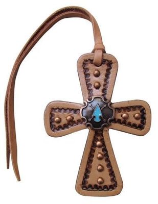 Saddle Charm - Leather Cross with Turquoise Stone